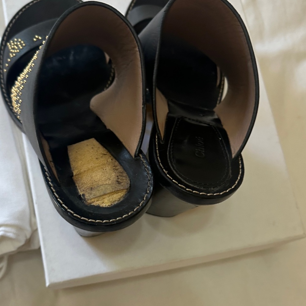 Chloe Black Mules with Gold Detailing 9.5 - Picture 5 of 9